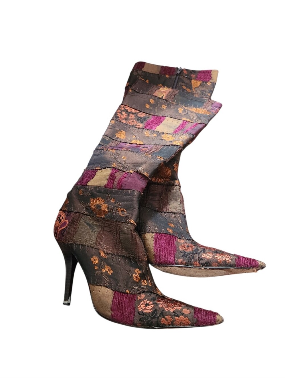 Hype Women Y2K Vintage Multicolor Patchwork Stiletto Mid Calf Boots Size 9.5